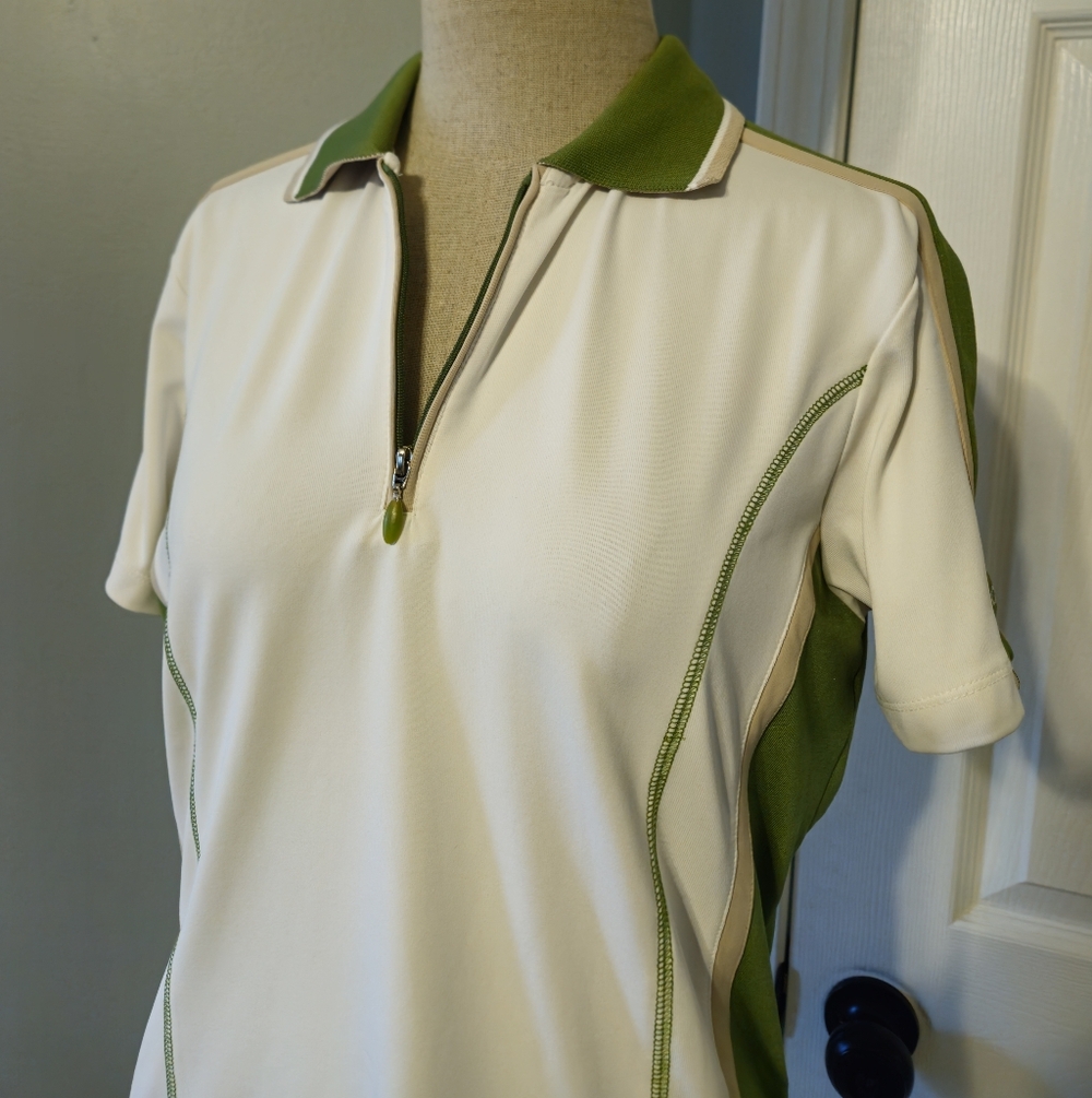 Izod Cool FX White and Green Polo